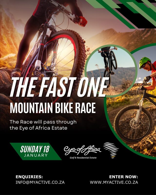 Speed. ⚡ Grit. 💪 Adrenaline. 🔥

The Fast One Mountain Bike Race is coming through the Eye of Africa Estate this Sunday, 18 January. 

Expect fast lines, epic views, and an electric race atmosphere as riders push the limits across our landscape.⛰️

If you want to be part of this event 🏁 make sure to register at www.myactive.co.za

#TheFastOne #MountainBikeRace #EyeOfAfrica #MTBRacing #outdoorlifestyle