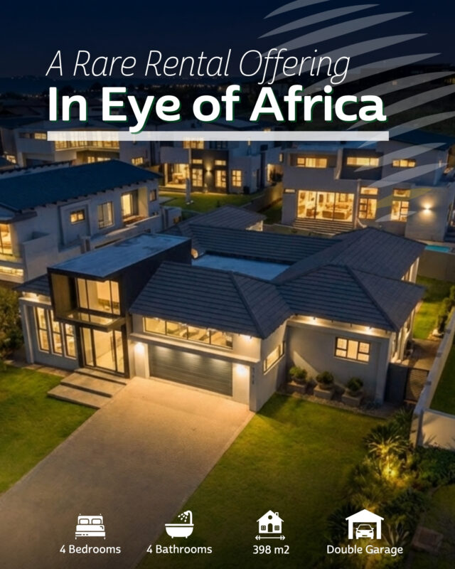 🏡 A Supreme Single-Storey Rental Within Eye of Africa

Set within one of Eye of Africa’s most peaceful and established streets, this exceptional luxury residence offers refined estate living with generous space, privacy, and effortless sophistication.

Designed for seamless indoor-outdoor living, the home features expansive open-plan interiors, a striking feature fireplace, stacking doors opening onto a private entertainment area, and a sleek designer kitchen centred around a bold statement island.

Bordering a tranquil conservation area, this home delivers a rare sense of calm while remaining close to the estate’s lifestyle amenities and newly opened resident access gate.

Property Features:
🛏️ 4 Bedrooms
🛁 4 Bathrooms
📐 398sqm Under Roof
🌿 788sqm Stand
🏡 Single-Storey Free-Standing Home
🔥 Open-Plan Living Areas with Feature Fireplace
🍽️ Designer Kitchen with Statement Island
🌅 Seamless Indoor-Outdoor Flow
🏊 Private Pool & Entertainment Area
☀️ Solar-Ready Infrastructure
🚗 Double Garage
🚘 Extended Driveway Parking
🌳 Backing onto Conservation Area
✨ Quiet Established Street

💰 Priced at R36 000 per month

📩 Contact us to arrange a viewing.
📞 Tarryn: 063 601 2800
📞 Nontu: 078 651 8926
📞 Sandra: 073 170 0105

#EyeOfAfrica #UrbanTrend #LuxuryRental #EstateLiving #JohannesburgSouth #LuxuryHome #GolfEstateLiving #SingleStoreyLiving #LuxuryProperty #EyeOfAfricaEstate