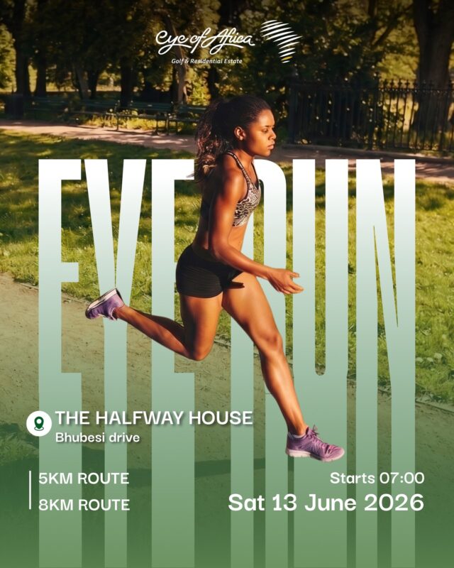 To our Eye of Africa Community, lace up and join us for another EyeRun! 🏃‍♂️🌿

Choose between our 5km or 8km route and enjoy a morning of fresh air, scenic views, and great company within the estate.

📍 The Halfway House, Bhubesi Drive
⏰ Starts at 07:00am
🗓️ Saturday, 13 June 2026

See you at the starting line. 💪

#EyeOfAfrica #EyeRun #EstateLiving #MorningRun #ActiveLifestyle