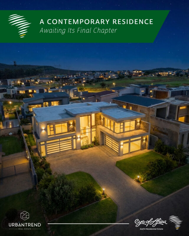 A rare opportunity to create a home that's truly your own. 🏡

With the structural construction already complete, all that's left is your vision. 
✨ Choose the finishes, fittings and final touches to make this architecturally designed home uniquely yours.

Property Features:
✨ 798m² Stand
📐 ±483m² Under Roof
🛏️ 5 Spacious Bedrooms
🛁 5.5 Bathrooms
🍽️ Designer Kitchen
🛋️ Open-Plan Living & Dining
🌿 Double-Volume Living Areas
💻 Private Study
📺 Pyjama Lounge
👗 Main Suite with Dressing Room
🔥 Covered Entertainment Patio
🏊 Swimming Pool
🏠 Staff Accommodation

💰 Priced at R4,499,000.00

📩 Contact us to arrange a viewing.

📞 Tarryn: 063 601 2800
📞 Nontu: 078 651 8926
📞 Sandra: 073 170 0105

Images have been AI-generated to illustrate the completed design vision.

#EyeOfAfrica #LuxuryLiving #GolfEstate #DreamHome #ModernArchitecture