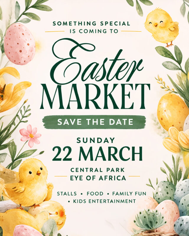 Mark your calendars — the Eye of Africa Easter Market is back!
A day of great food, local stalls, family fun and relaxed estate living awaits.

📅 Sun, 22 March | 10AM–5PM
🎟️ Free Entry | All Ages Welcome
📍 Central Park, Eye of Africa Estate

Bring the family, meet friends, and enjoy one of the estate’s favourite community days.

#EyeOfAfrica #EasterMarket #FamilyDayOut #EstateLifestyle