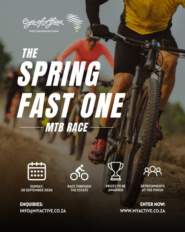 🚴 Ready to take on The Spring Fast One?

Join us at Eye of Africa this Sunday for an exciting MTB race through our scenic estate. 🌿

Enter now at www.myactive.co.za
Enquiries: info@myactive.co.za

#EyeOfAfrica #Weekend #MTBRace #MountainBiking #Family